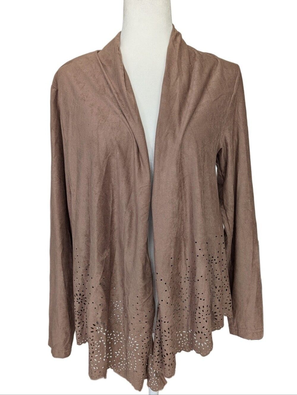 Ariat Womens Brown Open Front Faux Suede Boho Western Cardigan Size Large